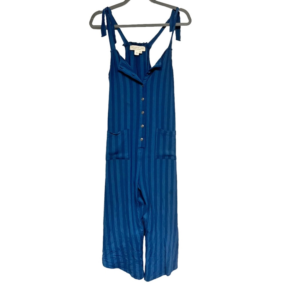 Saltwater Luxe Womens Jumpsuit Cropped Overalls Size XS Coverup Blue Stripe